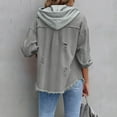 thumbnail image 2 of Titcea Denim Jacket for Women Oversized Button Down Ripped Frayed Hem Detachable Hoodie Jean Jacket Fashion Casual Distressed Vintage Jackets, S-2XL, 2 of 9