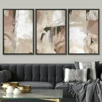 PixonSign Framed Wall Art Set Brown & White Pastel Watercolor Paint Strokes Shapes Abstract Personalized Graffiti Modern Prints Colorful Nordic Calm/Zen for Home Decor - 24"x36"x3 Panels Black