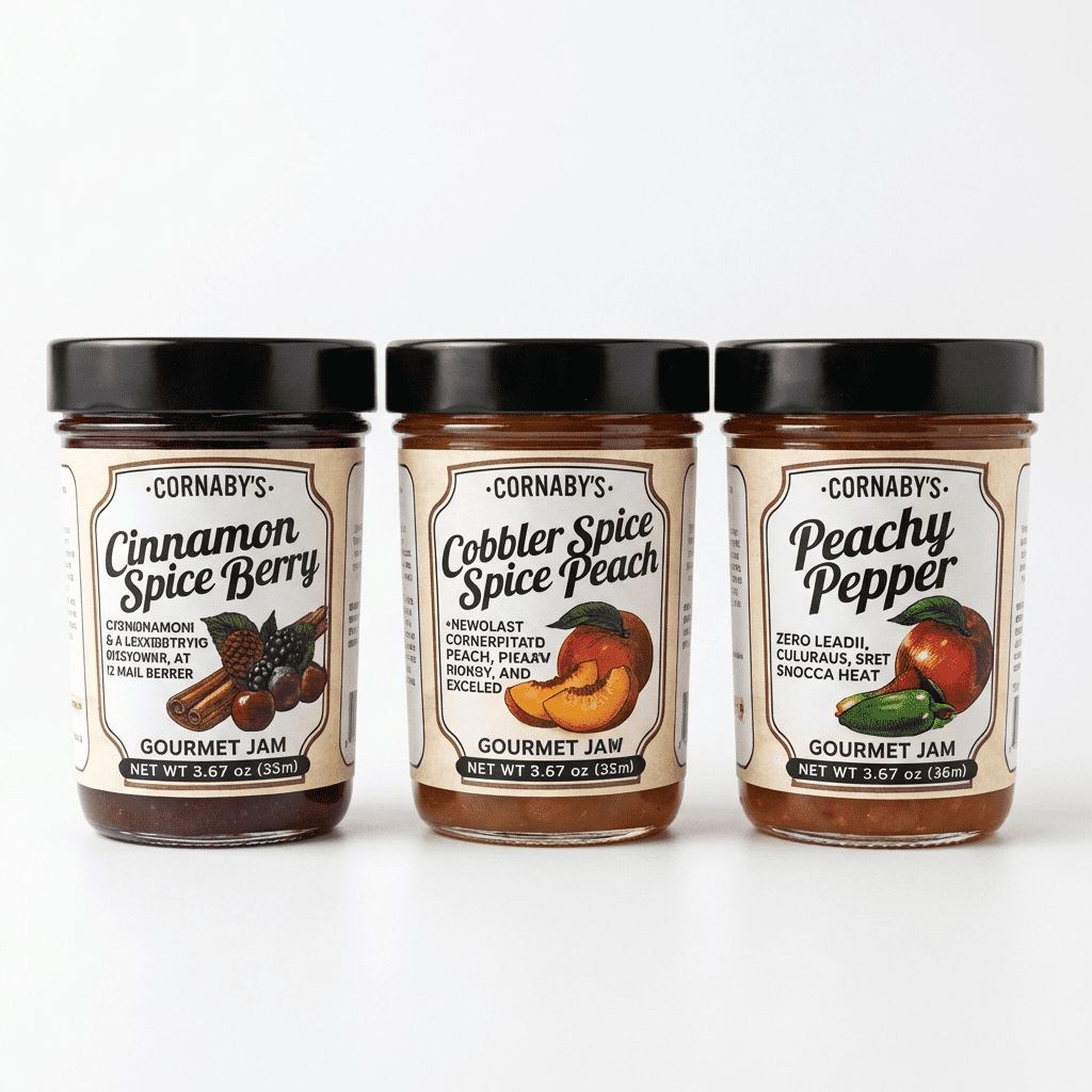 Cornaby’s Gourmet Jam 3 Variety Pack, Berry and Peach Preserves Jelly, Gluten-Free, Non-Gmo, Food Gift Sets, 8.75 Oz Each