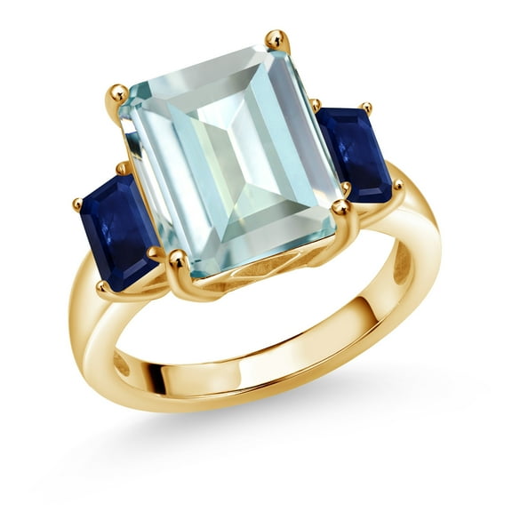 Gem Stone King 6.64 Ct Sky Blue Simulated Aquamarine Blue Sapphire 18K Yellow Gold Plated Silver Ring (Size 7)
