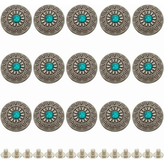1 Box 15Pcs Screw Back Buttons 12mm Light Green Daisy Decorative Buckle Round Conchos Vintage Western Style Replacement Buttons for Purse Bag DIY Leather Craft Fabrics Accessories
