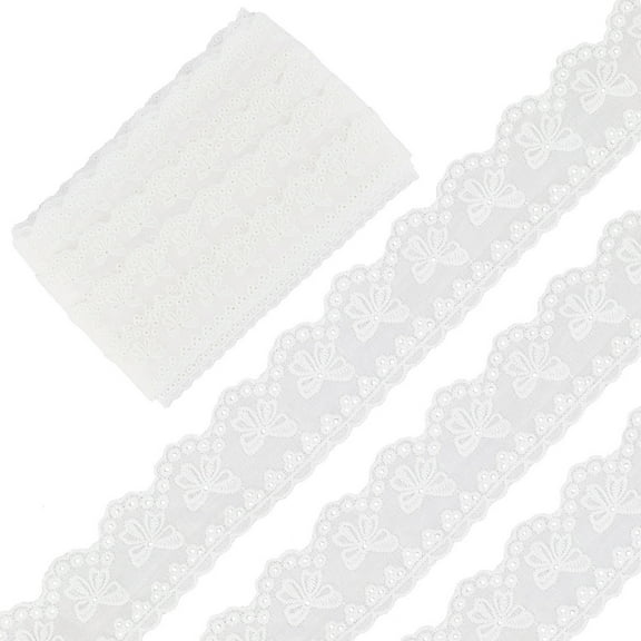 15yards Cotton Hollow Embroidered Lace Trim Bowknot Pattern White 1-5/8 inch(40mm)