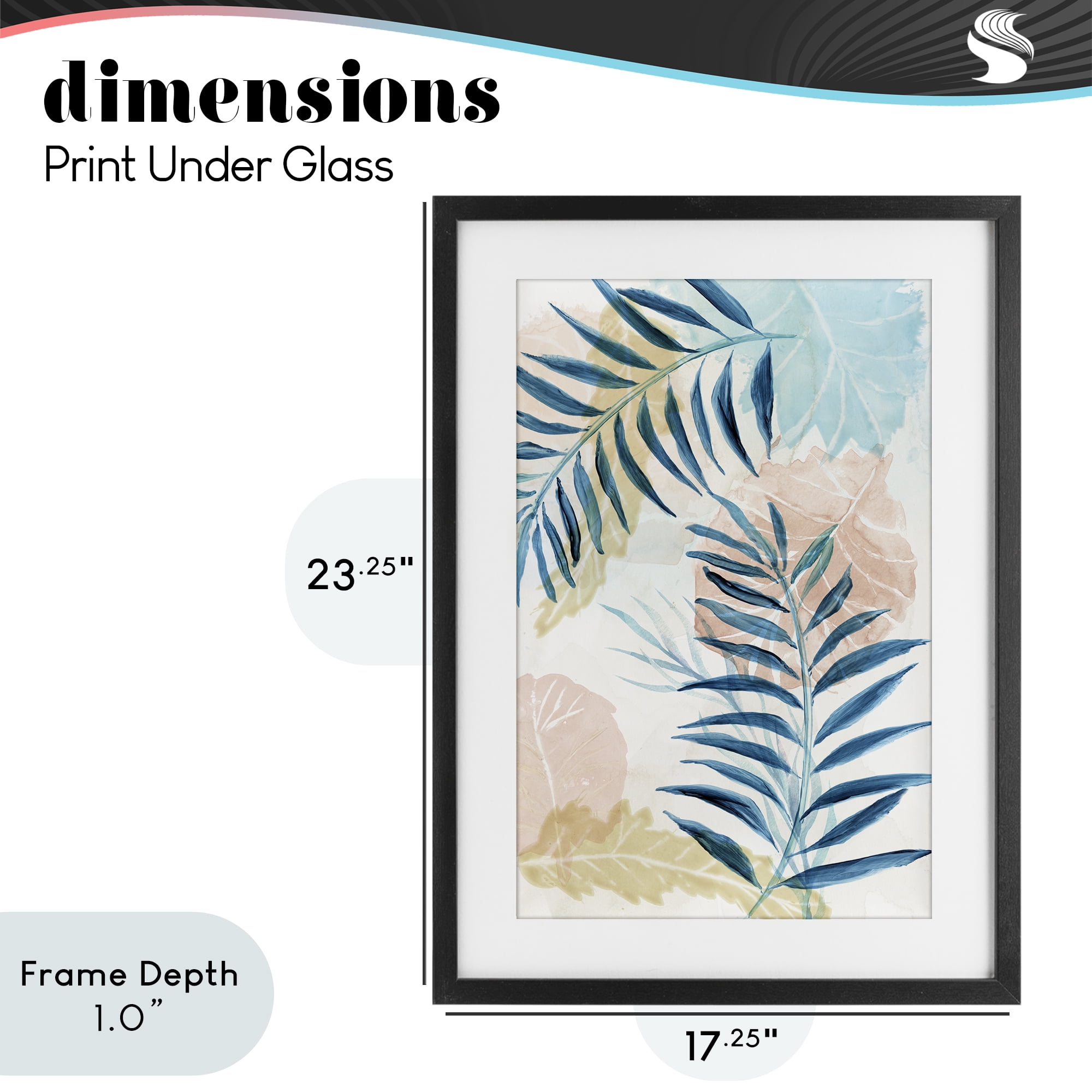 Stupell Industries Blue Palm Fronds in Pastel Haze Black Framed Print Under Glass, design by Nan