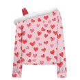 thumbnail image 6 of Uootdi Off The Shoulder Long Sleeve Shirts for Women FuzzyTrim Collar Love Heart Print Graphic Sweatshirt Casual Holiday Tops Gift, 6 of 7