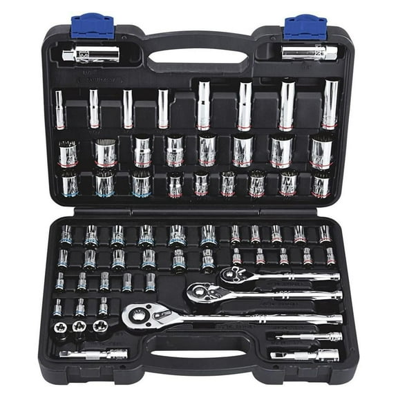 66 Pc 1/4 in, 3/8 in, 1/2 in. Drive SAE & Metric Hi-Vis Socket Set