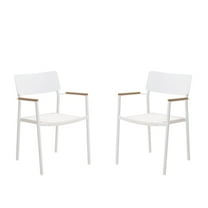 2 Pieces Outdoor Dining Chairs Patio Chairs Set of 2 with Armrests Aluminum Stackable Chair,White