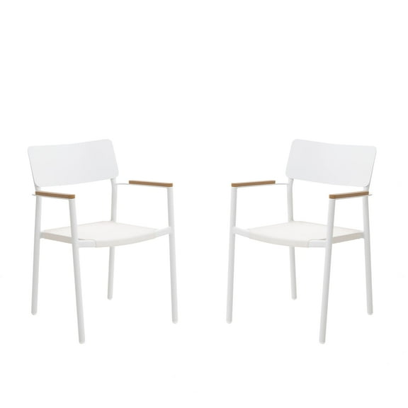 2 Pieces Outdoor Dining Chairs Patio Chairs Set of 2 with Armrests Aluminum Stackable Chair,White