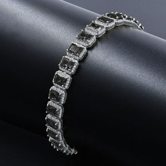 Tennis Bracelet 7Ct Emerald Cut Lab Created Black Diamond in 14K White Gold Plated