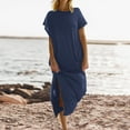 thumbnail image 6 of Women's Summer Long Skirt T Shirt Covered Sleeve Round Neck Casual Loose Side Slit Long Beach Holiday Dress Cute Short Dresses Floor Length Dress T Shirt Dresses for Women Short Sleeve Denim Midi, 6 of 6