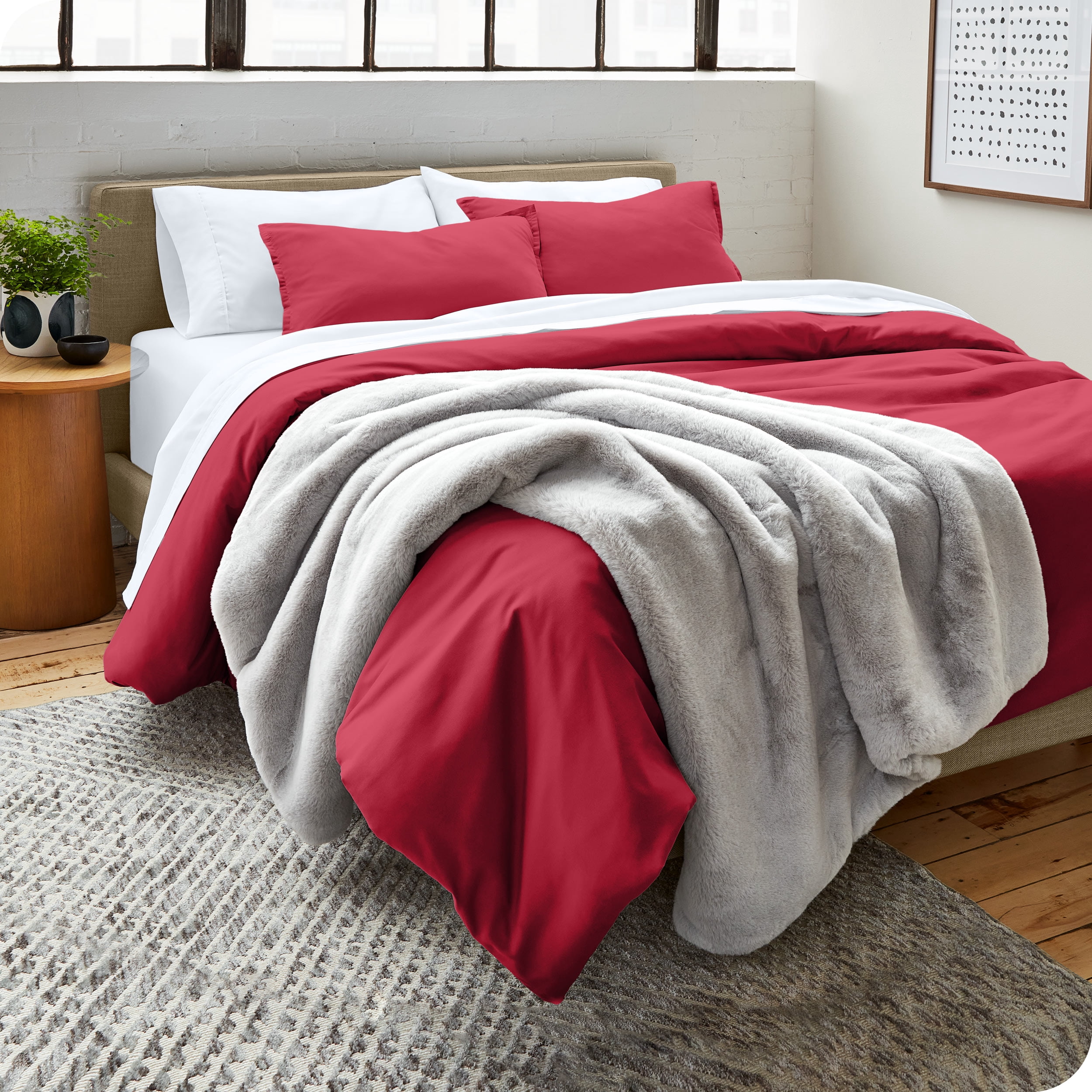 Bare Home Microfiber Duvet Cover & Sham Set, Queen, Red, 3-Piece