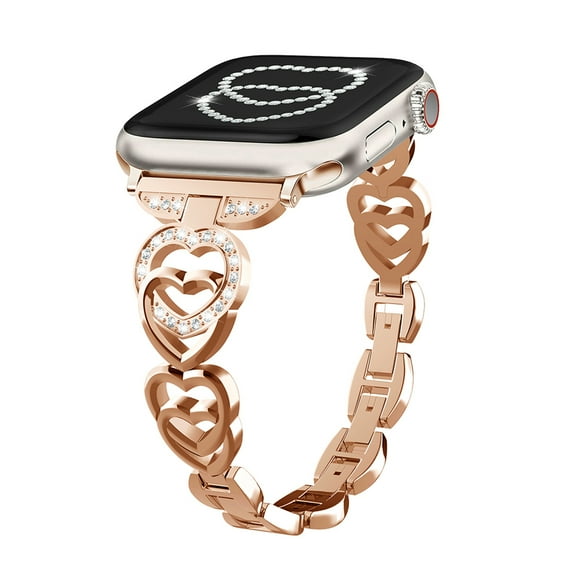Stylish Glitter Heart Design Apple Watch Band for Apple Watch Series 10 46mm, Compatible with iWatch Series 10 46mm, Perfect Gift for Girls and Women, Rosegold