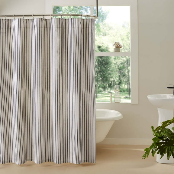 VHC Brands Kaila Country Cottage Farmhouse Blue Ticking Stripe Shower Curtain 72x72