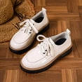 thumbnail image 5 of Womens Beige Chunky Platform Shoes Patent Faux Leather Look Lace Up Oxfords Comfortable Everyday 1.57 Inch Platform,Size 5.5, 5 of 9