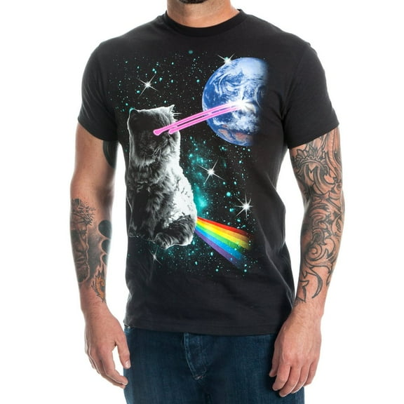 Laser Eyes Cat Men's Black T-Shirt-X-Large