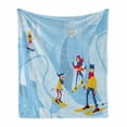 thumbnail image 1 of Family Soft Flannel Fleece Blanket, Cartoon Style Mother Father Skiing Snowboard in Mountains Together Time, Cozy Plush for Indoor and Outdoor Use, 50" x 60", Sky Blue Earth Yellow, by Ambesonne, 1 of 5
