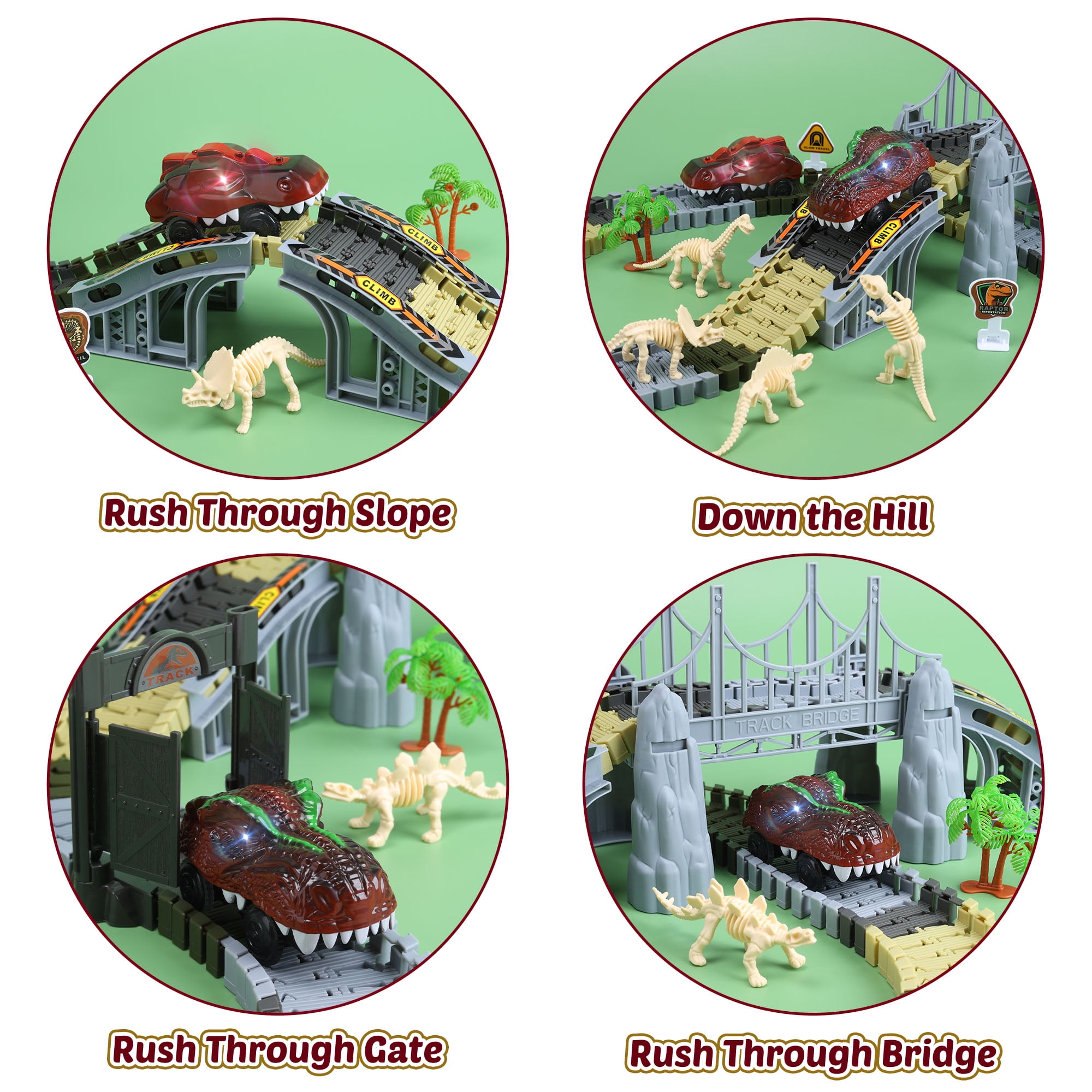 Dinosaur Race Track Toys for Kids , Flexible Train Tracks Set 187 Pcs with Dino Cars, Toy for Boys 3 6 Years Old, Christmas Birthday Gifts for Children