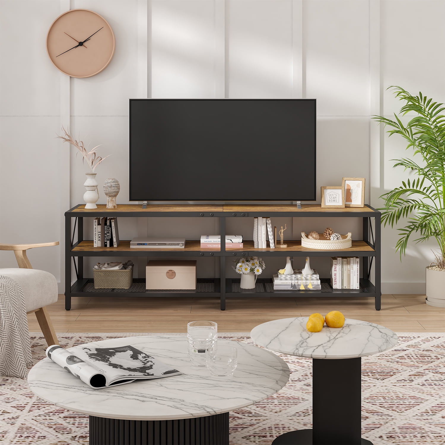 Winkalon TV Stand for TV up to 75 Inch,Wood TV Console Entertainment Center for Living Room,Bedroom,Rustic Brown