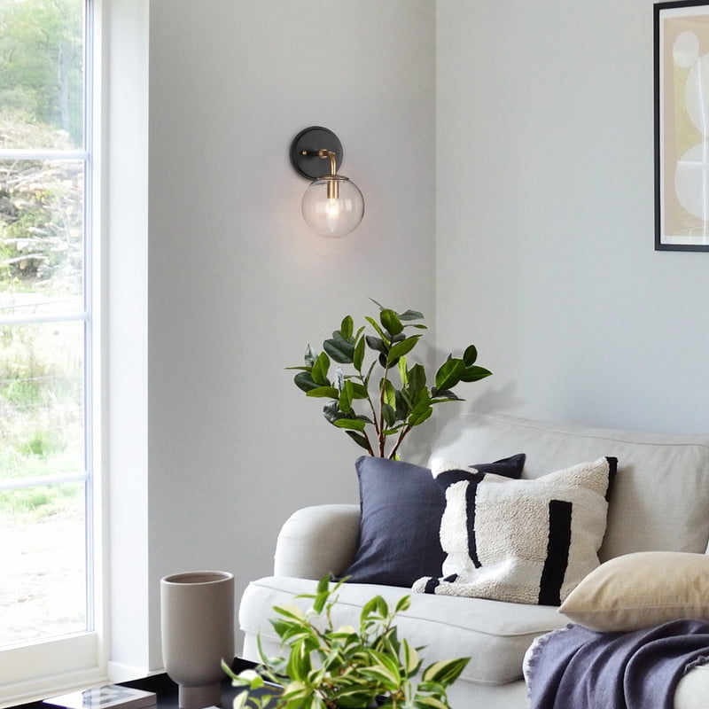 LNC Globe Wall Sconce,Modern Seeded Glass Wall Light,Black Gold Finish for Bedroom,Bathroom
