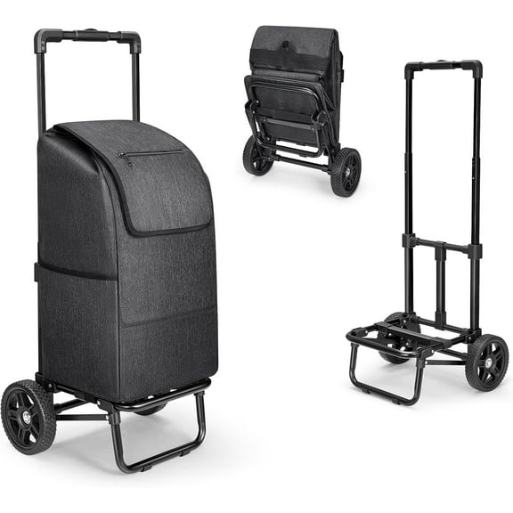 Foldable multi-purpose cart with wheels, suitable for shopping, school, laundry, etc. (Black)