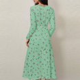 thumbnail image 4 of WTOBBY Women's Casual Fashion Floral Print V-Neck Long Sleeve Waist Long Dress Maxi Length with Flowy Hem for Elegance Waist-Defining Tie for Feminine Shape Boho Style ,Green XL, 4 of 4