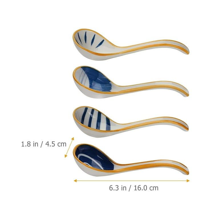 OUNONA Long Handle Ceramic Soup Spoons - Asian, Chinese, Japanese