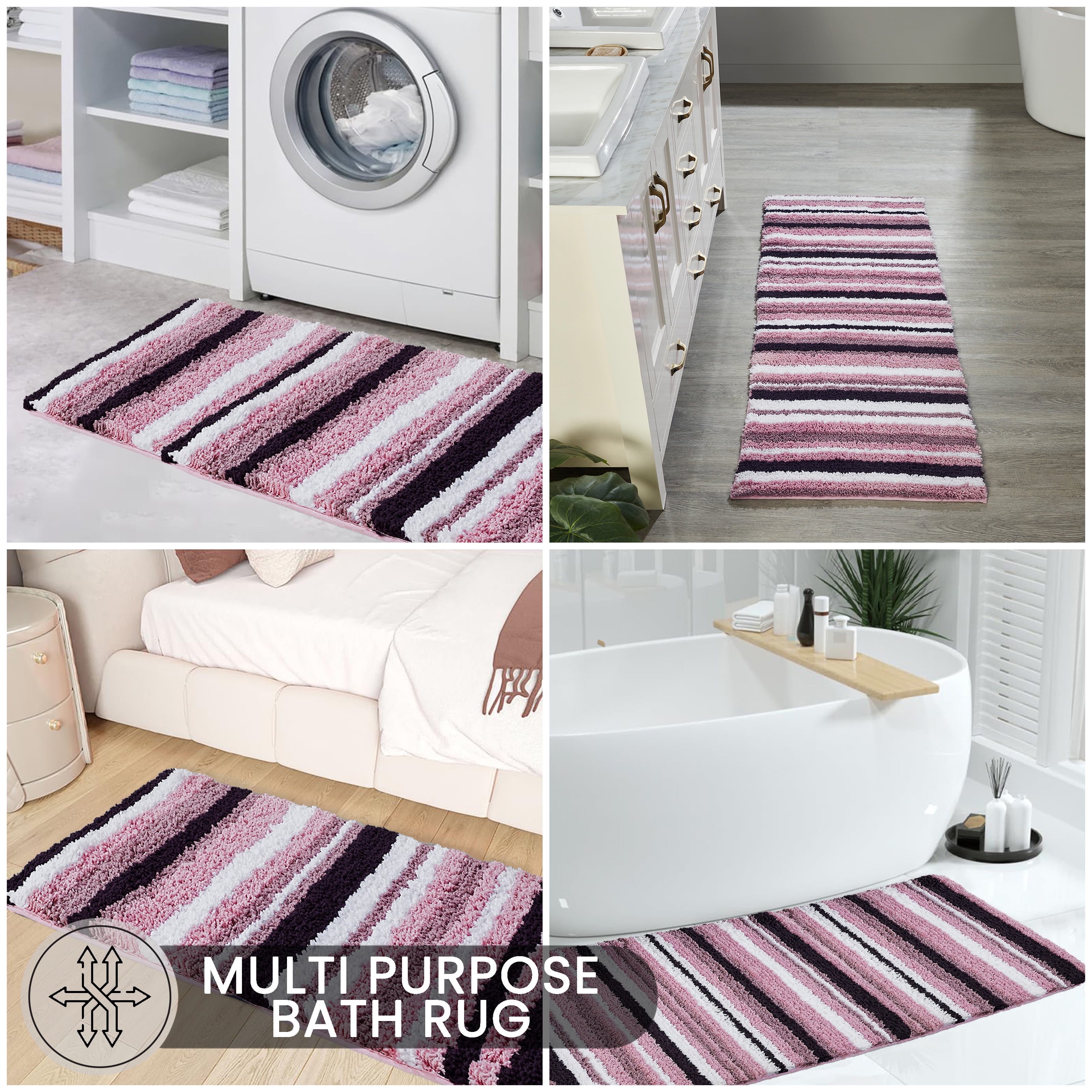 Better Trends 20" x 60" Bathroom Runner Mat, 100% Polyester Non-Slip Bath Rug, Water Absorbent, Machine Washable Griffie Collection - Purple