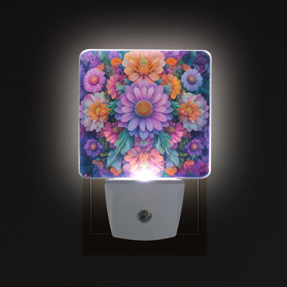 Yayeee LED Plug in Night Light for The Home with Auto Dusk to Dawn Light Sensors, 2 Pack, Light Purple Flowers