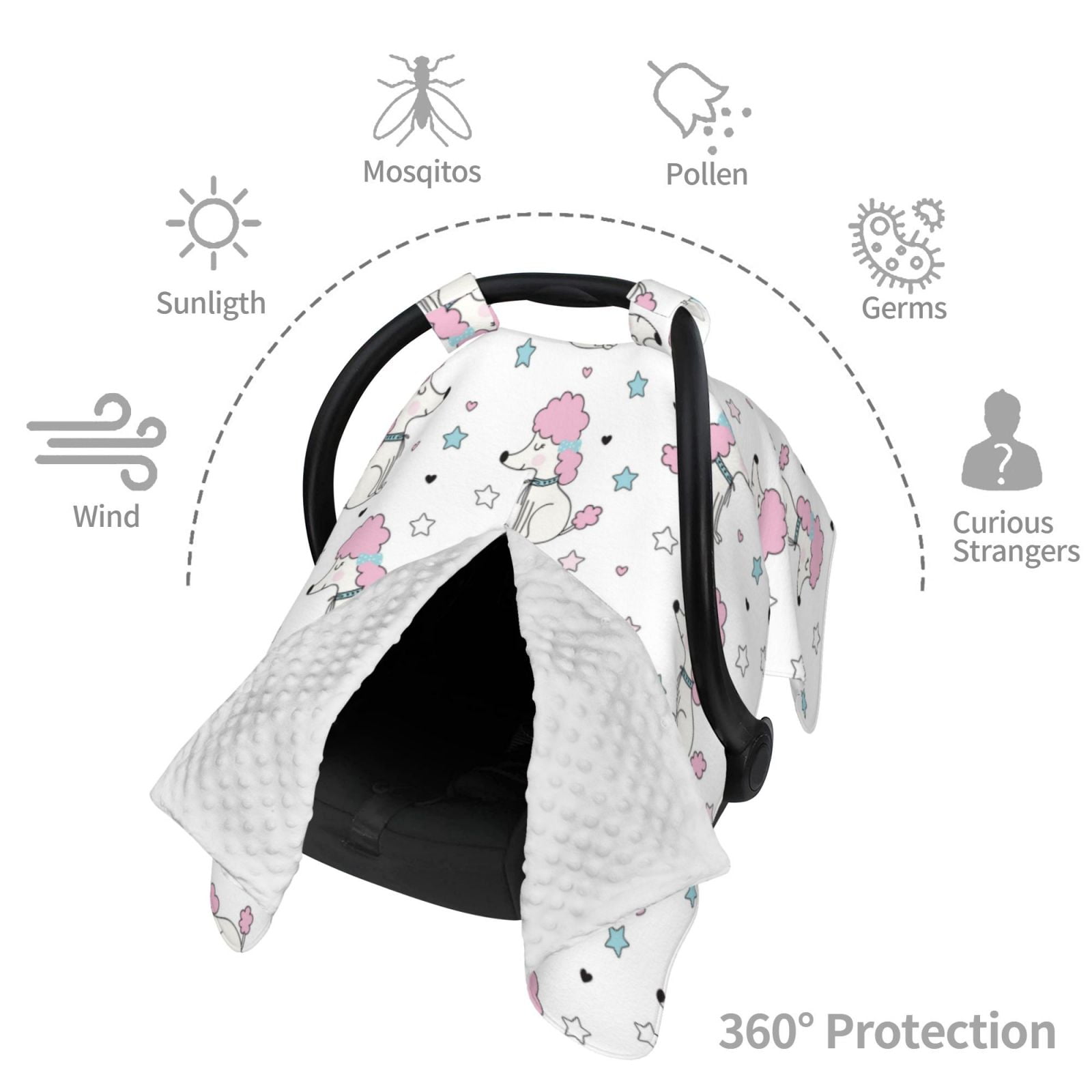 Car Seat Cover Baby - Pink Cute Poodle Dog Stars Breathable Infant Car Seat Cover for Baby Carseat, Lightweight Comfort Baby Essentials Must Haves Newborn Stuff for Girl Boy