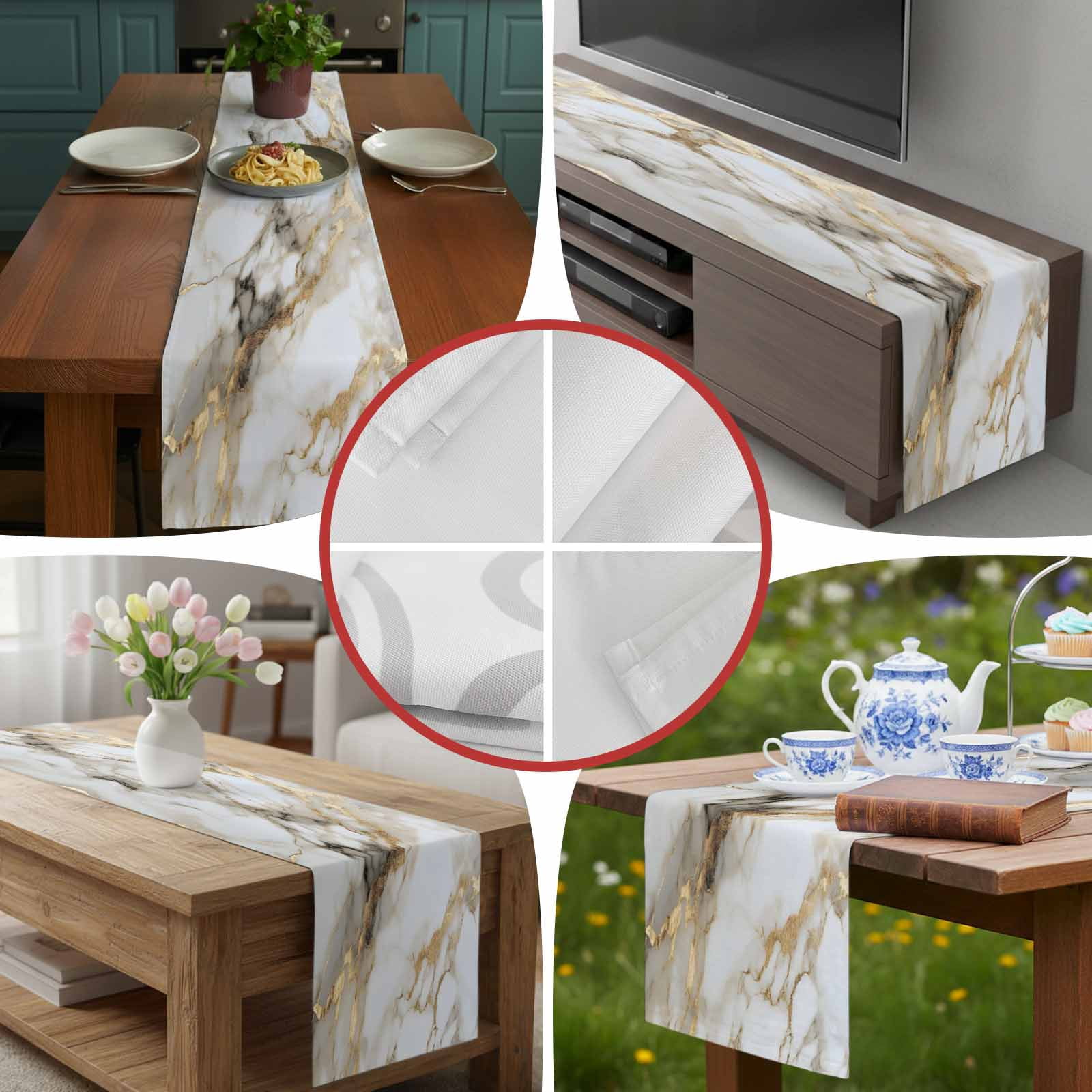 Abstract Natural Art Marble Pattern Table Runner 90 Inches Long, Stone Texture Gpld Stripe Table Runners Tabletop Scarf Kitchen Dining Tables Decoration for Home Party Indoor Outdoor