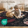 thumbnail image 4 of ODIKA 9'x12' Dark Floral Exotic Garden Night Washable Area Rug Elegant Botanical Design with Butterflies Non-Slip, Chair-Friendly for Dining Room, Basement, Large Office, 4 of 7
