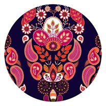 Round Waterproof Oxford Fabric Tablecloth 44 Inch, Elastic Edge Fitted Paisley Design for Kitchen, Patio, or Picnic Table