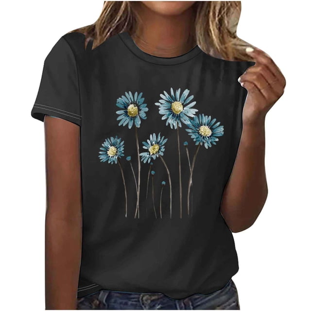 Blouses pour Femmes T-shirt Décontracté à Manches Courtes et Col Rond Imprimé