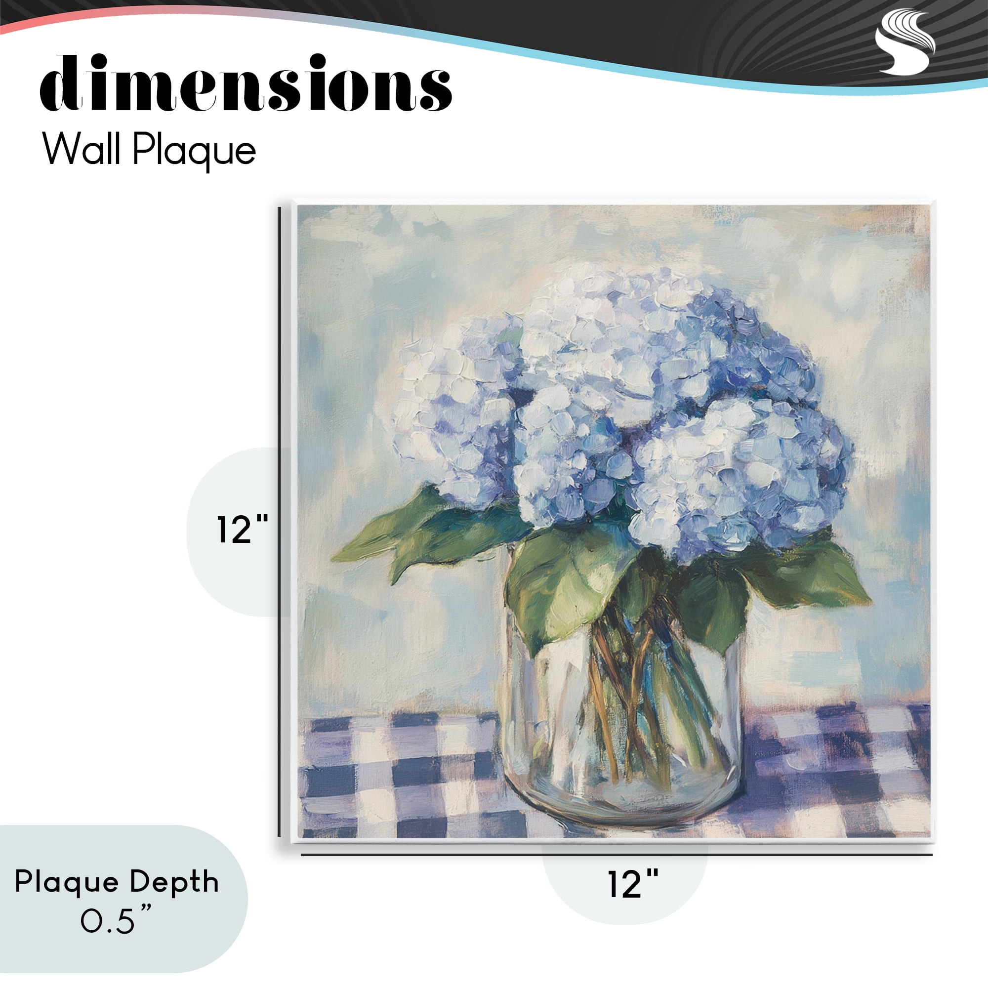 Stupell Industries Hydrangeas on Gingham Tablecloth Wall Plaque Art, design by Petal Prints Design