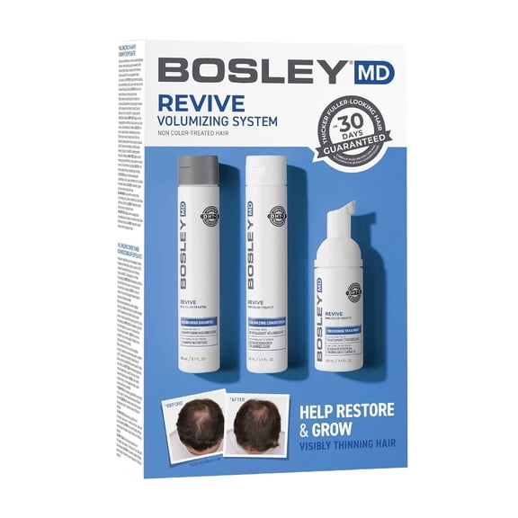 BosleyMD BosRevive 3-Step System Hair Care Kit, Volumizing Shampoo for Non Color-Treated Hair