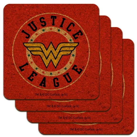 Justice League Wonder Woman Athletic Logo Low Profile Novelty Cork Coaster Set