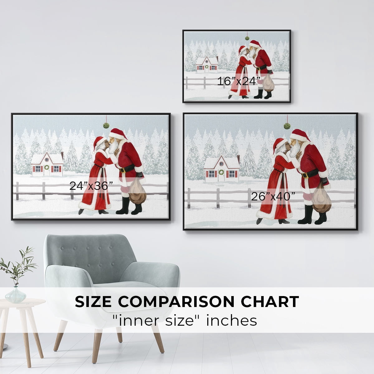 Christmas Love Collection A - Framed Gallery Wrapped Holiday Canvas - 25 x 37 - Black Frame