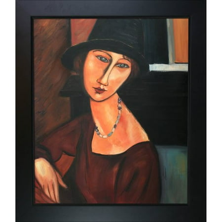 Tori Spelling Necklace - Tori Home Jeanne Hebuterne with Hat and Necklace by Amedeo Modigliani Framed Painting