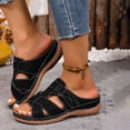 thumbnail image 2 of Orthopedic Sandals for Women Splice Leather Open Toe Slip on Slides Adjustable Low Wedge Walking Shoes Black Size 6, 2 of 8