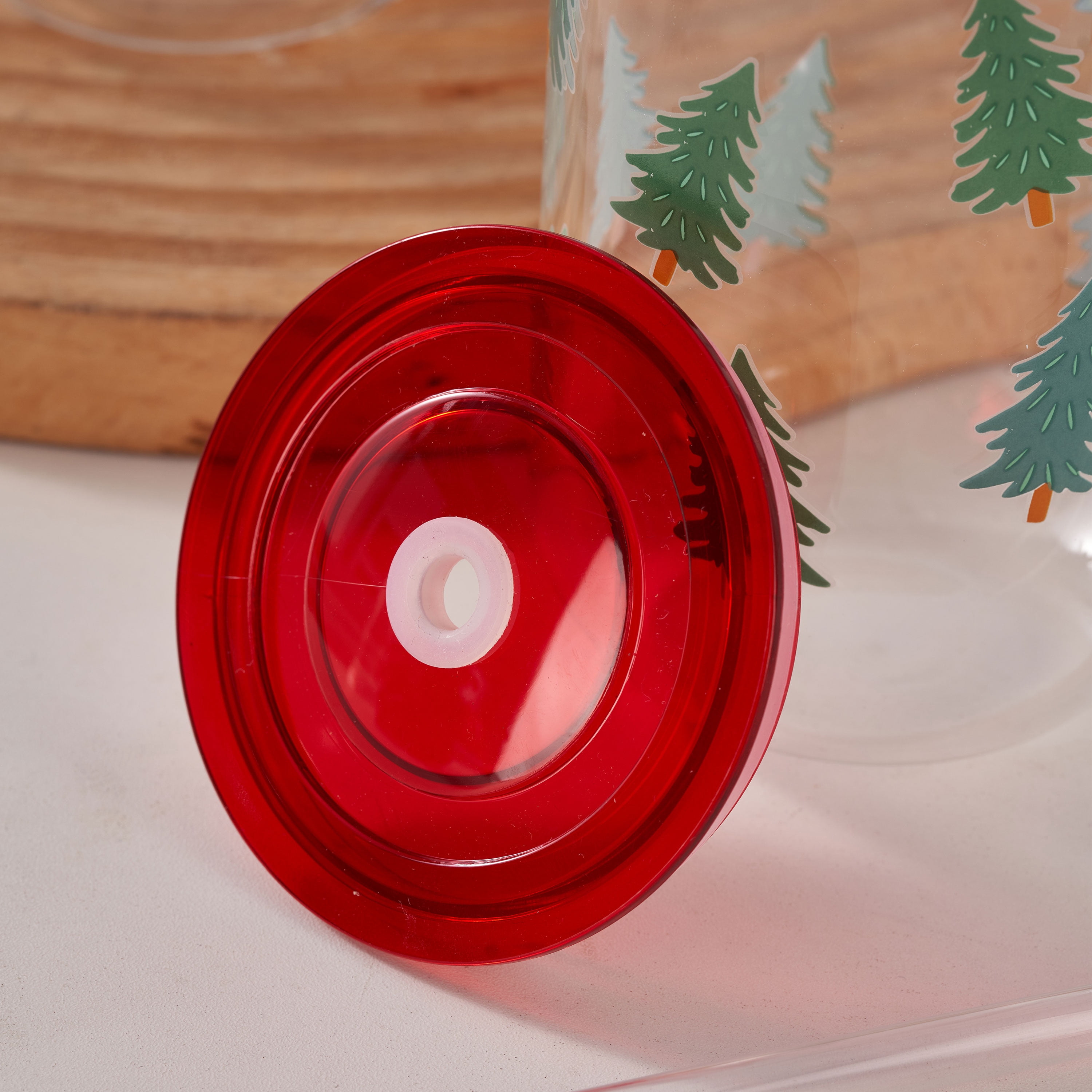 Christmas Trees Can Sipper Glass with Lid 20 OZ Holiday Time