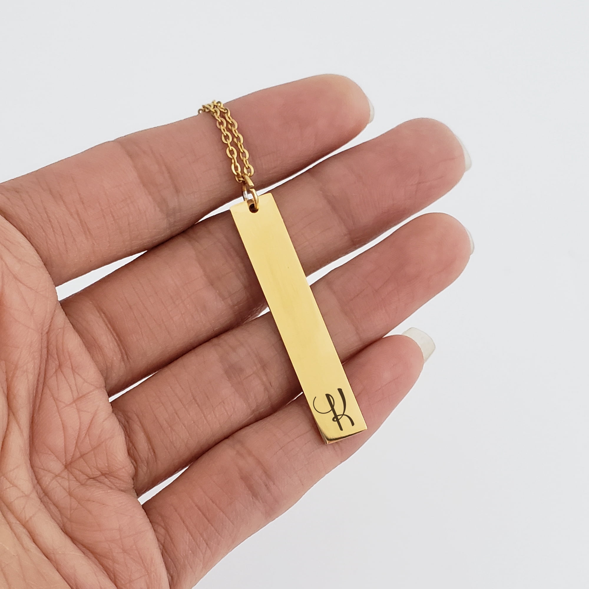 Personalized Vertical Initial Bar Necklace - Birthday Day Gift for Her - Custom Stainless Steel Jewelry with Gift Box - Gift for Mom - Ships Next Day