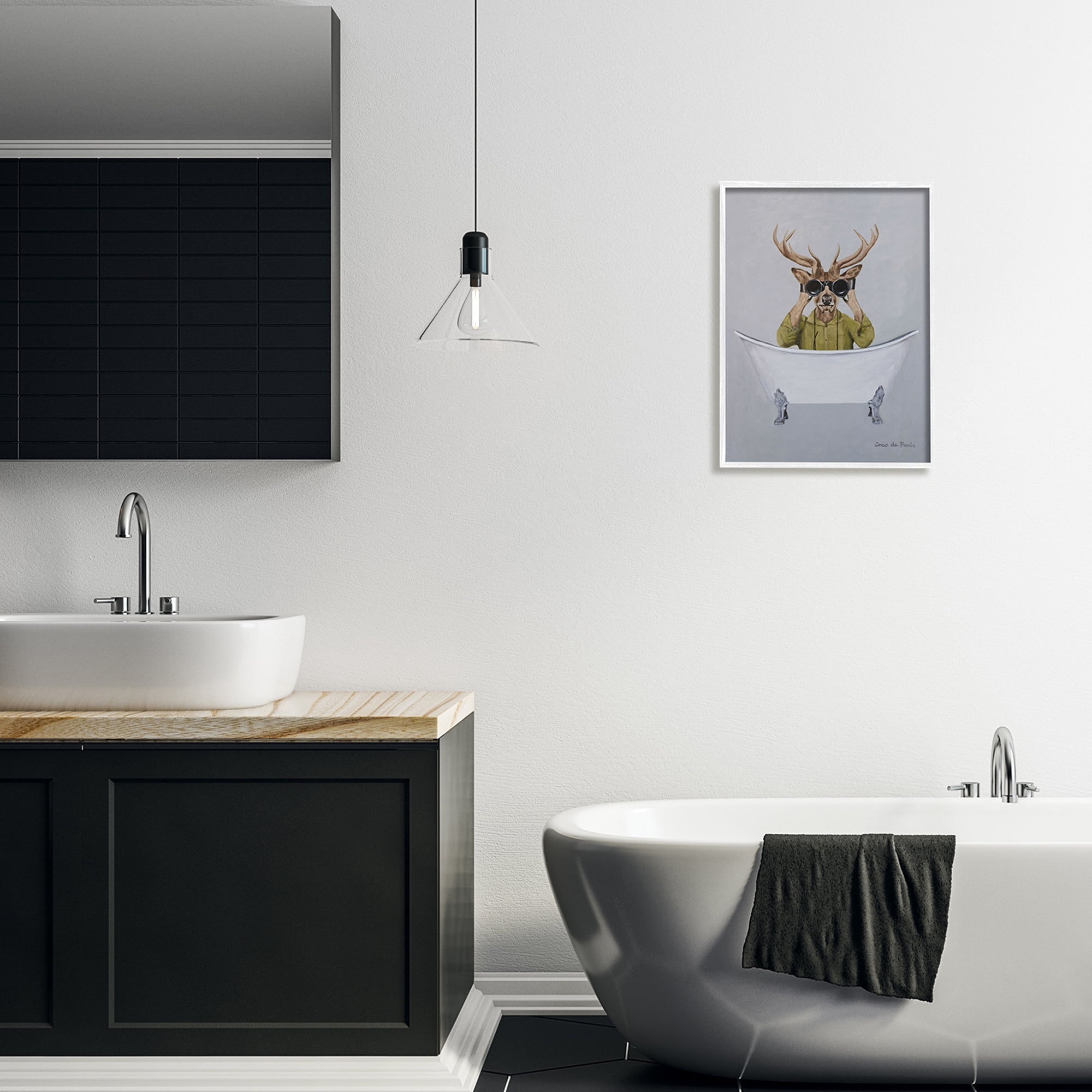 Stupell Industries Camping Deer Binoculars Vintage Bathtub Illustration , 16 x 20, Design by Coco de Paris