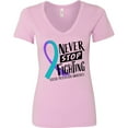 thumbnail image 3 of Inktastic Never Stop Fighting Suicide Prevention Awareness Ribbon Women's V-Neck T-Shirt, 3 of 5