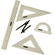 BAZIC 5-Piece Math Geometry Ruler Combination Sets w/ Compass, 1-Pack