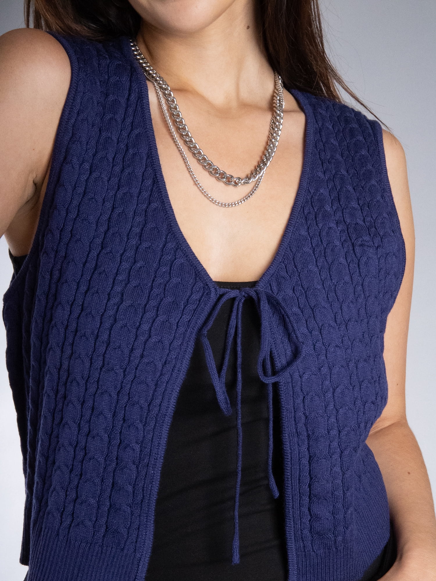 DARING DIVA Women's Stylish AK Cable Knit Tie Vest XL Navy Blue