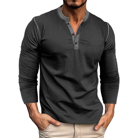 Xzbqbs Men s Henley Shirts Long Sleeve Button T-Shirt Casual Stylish Cotton Pullover Shirt Lightweight Slim Golf Shirts for Men