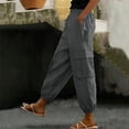 thumbnail image 2 of VEKDONE Womens Tapered Pants Elastic High Waist Cargo Pants with Multi Pockets Solid Color Casual Straight Ankle Trousers Dark Gray S, 2 of 5