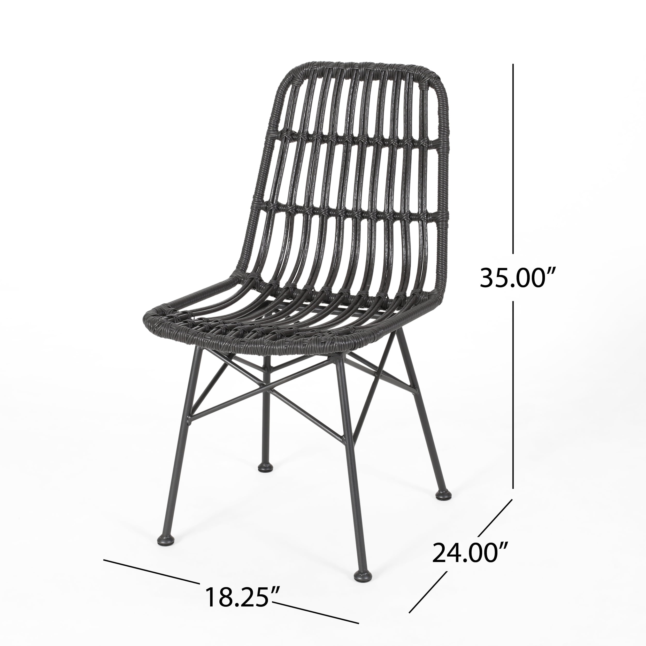 Dimitri Outdoor Wicker Dining Chairs, Set of 2, Gray and Black