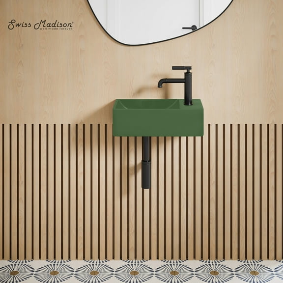 Lisse 16" Concrete Rectangle Wall-Mounted Sink with Right Side Faucet Mount in Matte Royal Green