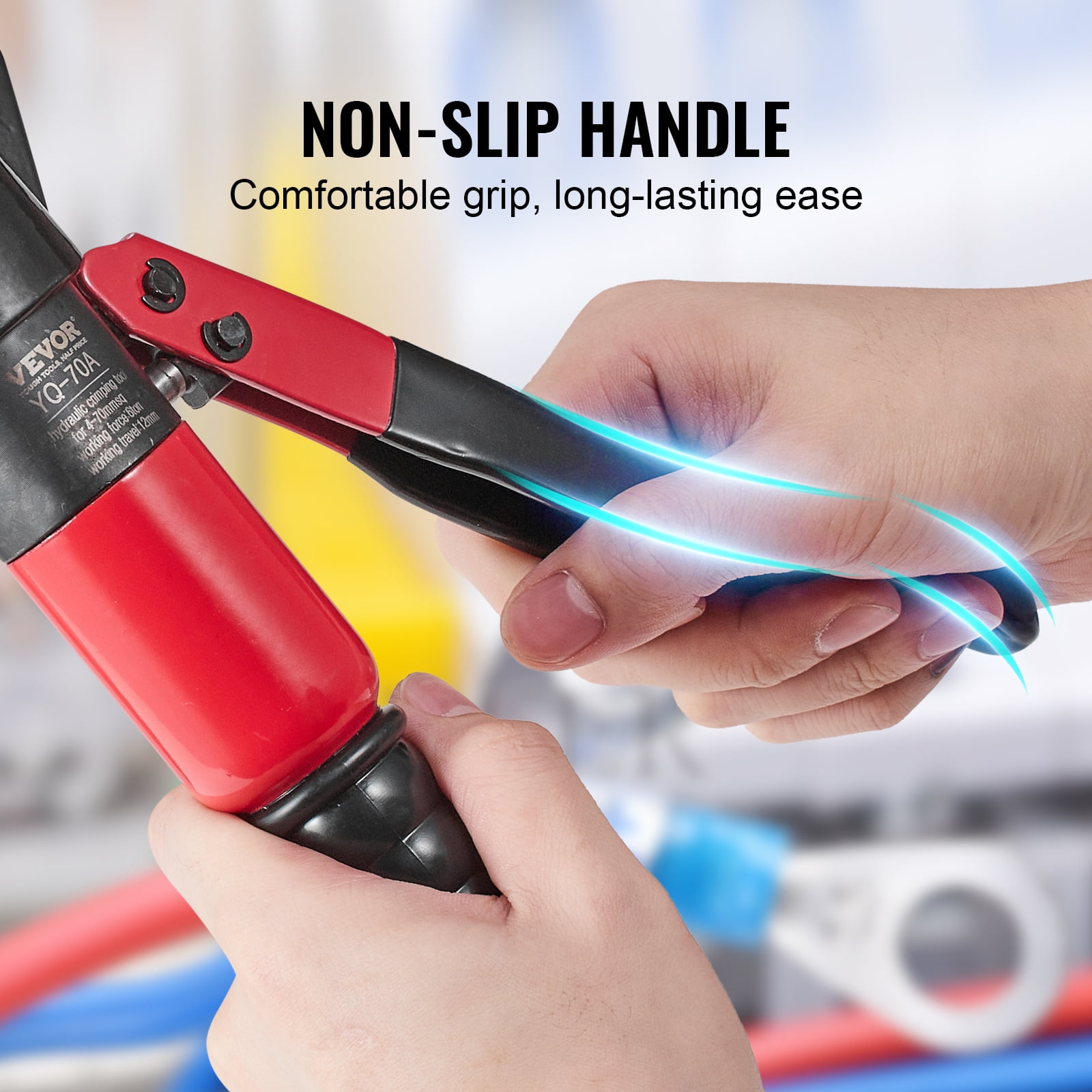 VEVOR Hydraulic Crimping Tool with 9 Sets of Dies AWG12-2/0 Copper And Aluminum Terminal Battery Lug Crimper, with a Cutting Pliers, Gloves, 5pcs Copper Ring Connectors, 8pcs Heat Shrink Sleeves