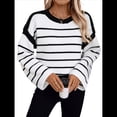 thumbnail image 1 of Suéter de Rayas Extragrande para Mujer, Cuello Redondo, Mangas Largas, Moda de Otoño 2025. Negro S, 1 of 10